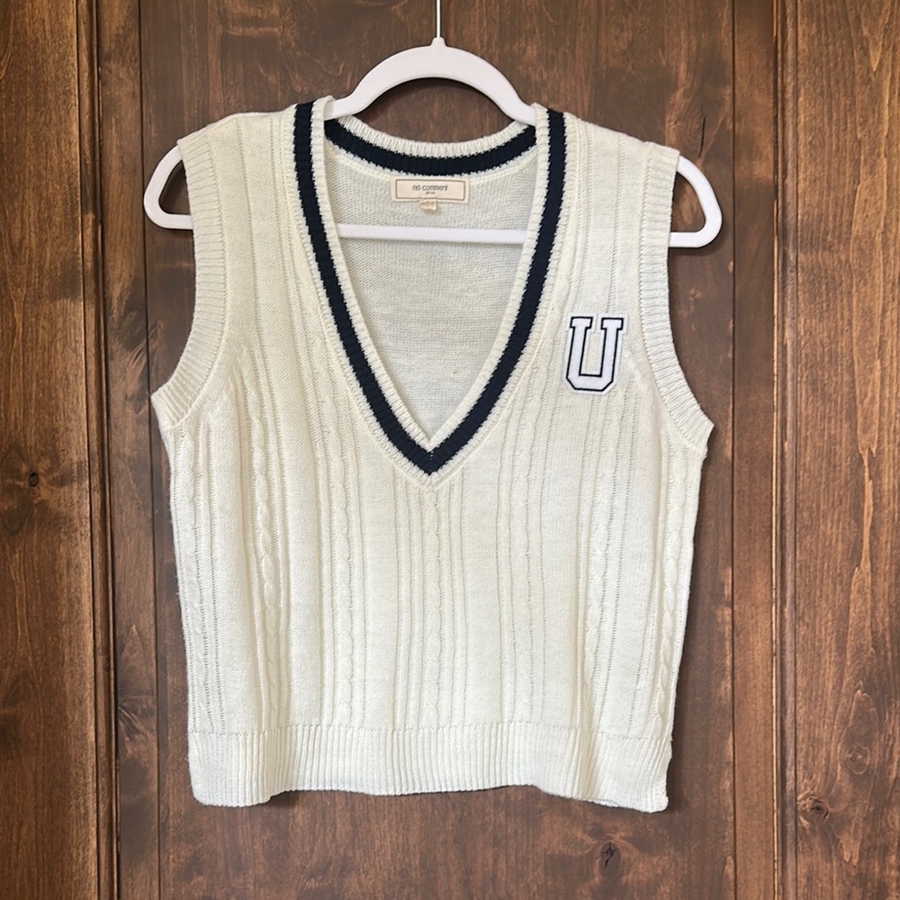 Women's Cream V-Neck Sweater Vest